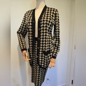 Outlander skirt and sweater set vintage metalic gold houndstooth long cardigan